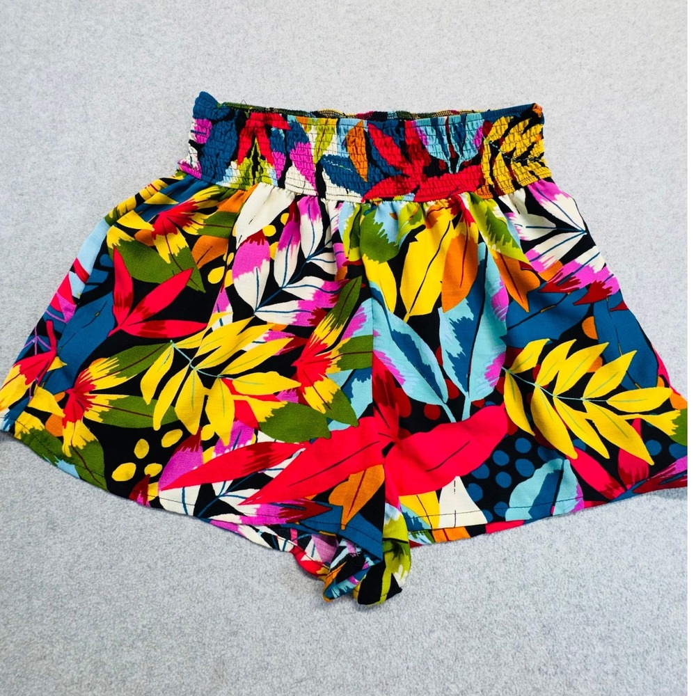 Emery Rose Shorts Womens XL Multicolor Tropical Leaf Smocked High Waist Summer
